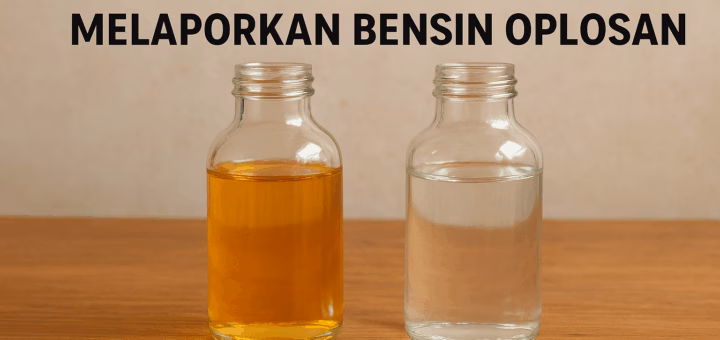 Perbandingan warna bensin Pertamax asli dan oplosan di botol kaca